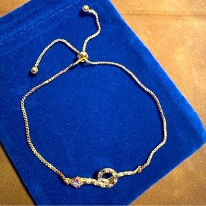 NWOT CZ Snake 18K Rose Gold Plated Box Chain Lariat Bracelet